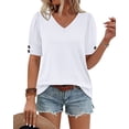 thumbnail image 3 of WIHOLL Womens Tops Vneck Puff Sleeve Buttons Summer Ladies Shirts Plus Size Blouses Dressy Casual Spring Outfits, 3 of 11