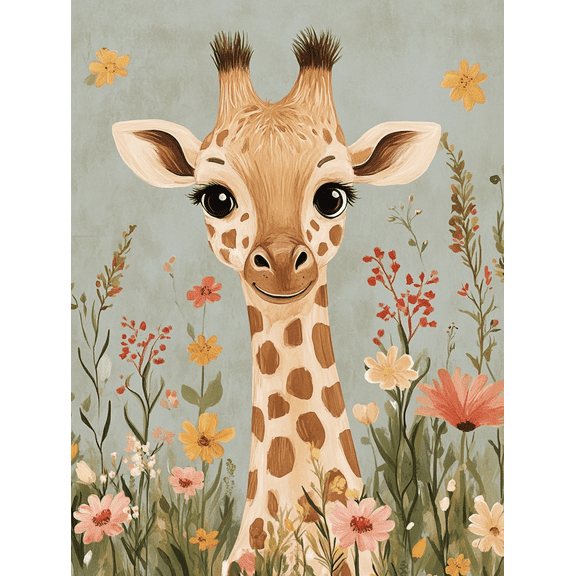 Cute Giraffe Floral Canvas Wall Art,Suitable for Living Room,Bedroom,Nursery,Bathroom,Office Decor