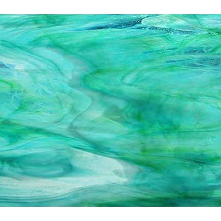 OCEANSIDE STAINED/FUSING GLASS SHEETS - AQUA-LIME PEARL OPAL FUSIBLE (Large 12" x 16")