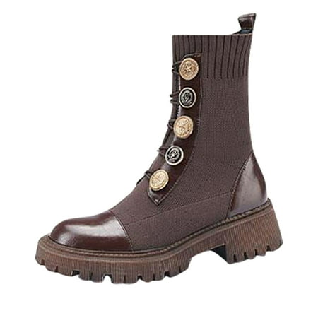 

NECHOLOGY Animal Print Booties Women Boots Short Buckle Boots Women s Fashion Thick Toe Solid Lace Boots for Women Brown 9