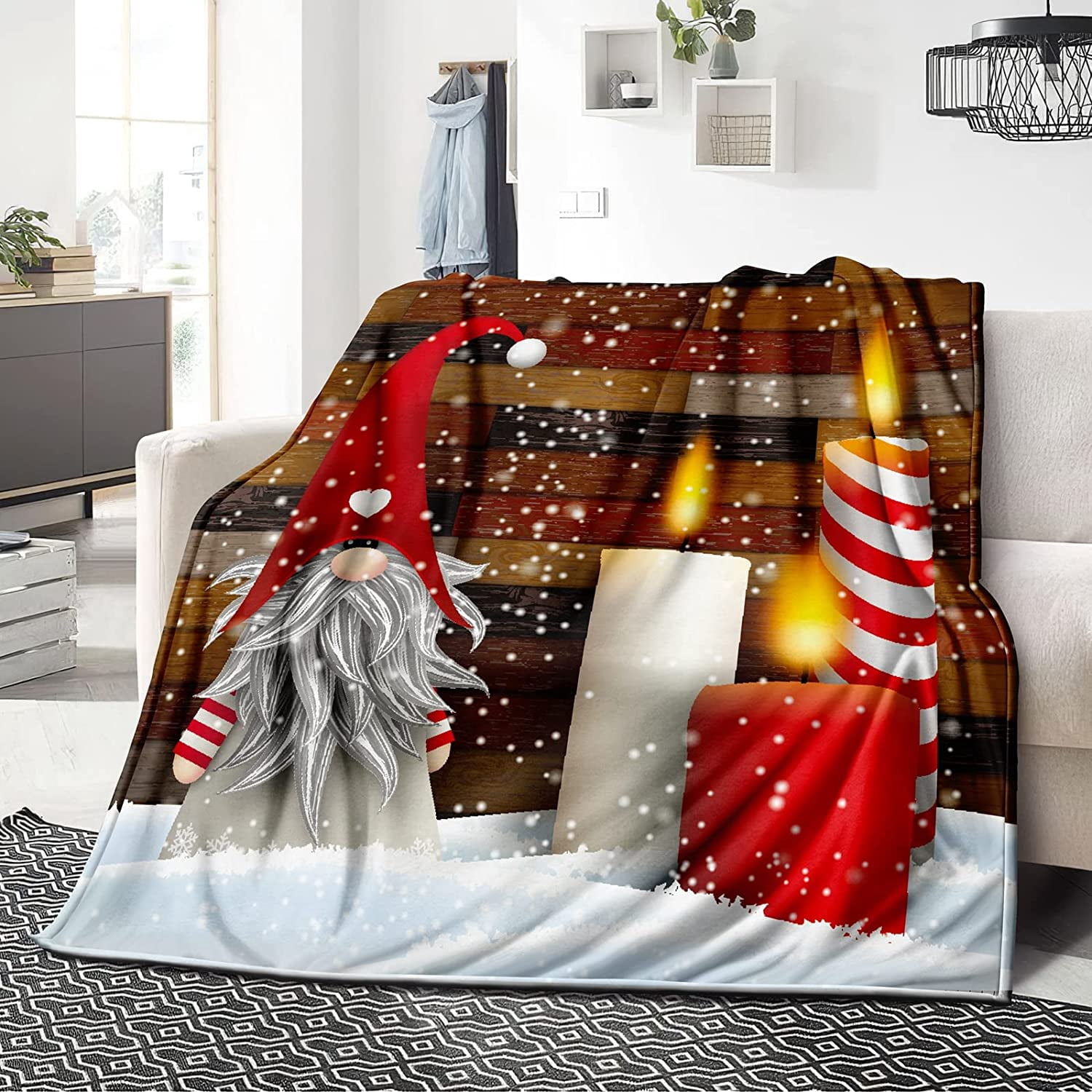 Christmas Throw Blanket,Scandinavian Christmas Santa Gnomes