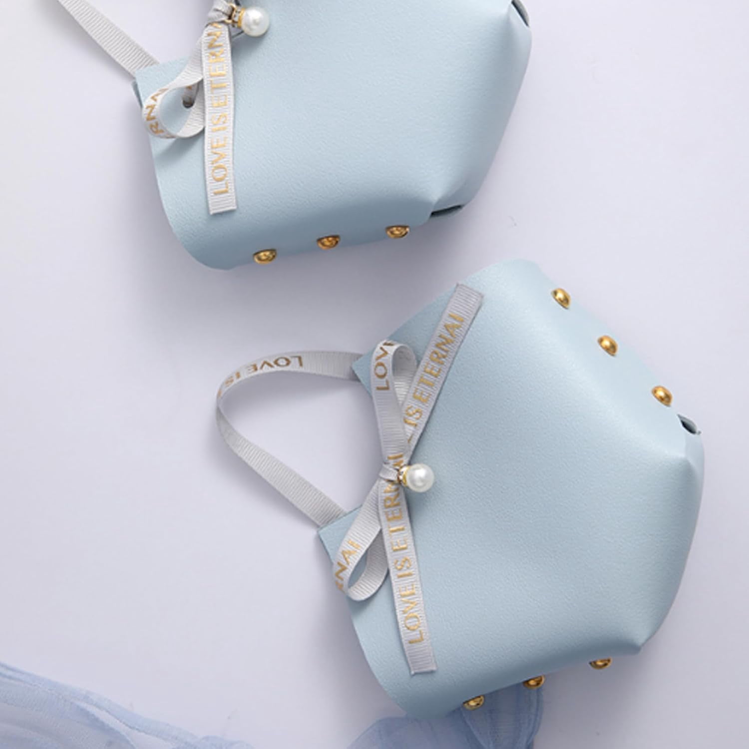 10 Pack Leather Bowknot Gift Boxes: Party Favor Bag Candy Gift Party Favor Boxes, Mini Gift Bags with Handles, Reusable Gift Bag for Baby Showers Wedding Christmas Party Valentines's Day (Blue)