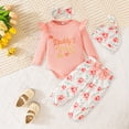 thumbnail image 2 of masbird Newborn Infant Girl Clothes Rib Knit Romper Daisy Print Pants Headband Baby Clothes for Girls 0 3 6 12 18 24 Months,Pink,6-9 M, 2 of 9
