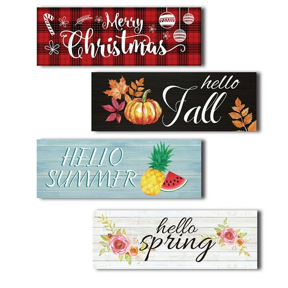 MDF Hanging Board Wall Decorations with Hooks Rectangle Season Theme Pattern 50x140x10mm 4pcs/set