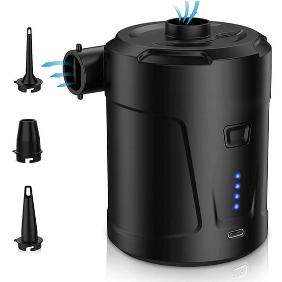 Arghm Portable Inflatable Pump,USB Rechargeable,4.13x3.15in,3 Nozzles,for Mattress,Pool Floats,Vacuum Storage,4000Pa,5200mAh