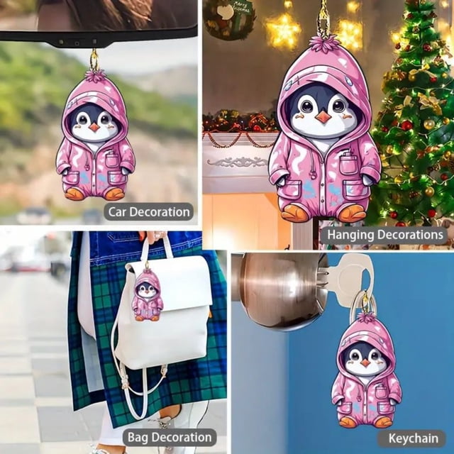 Colgante Navideño Acrílico de Pingüino | Adorno para El Hogar, Coche o Coche (8 Cm) | Ideal para Árbol de Navidad, Puertas y Mochilas | Regalo Navideño | 1 Unidad