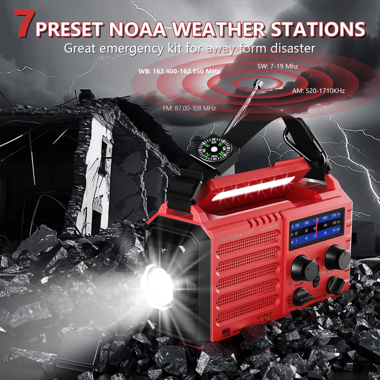 Emergency Solar Hand Crank Radio  Am/fm/sw Noaa Weather Alert Flashlight Reading Lamp Sos Alarm For Home Outdoor Hurricane