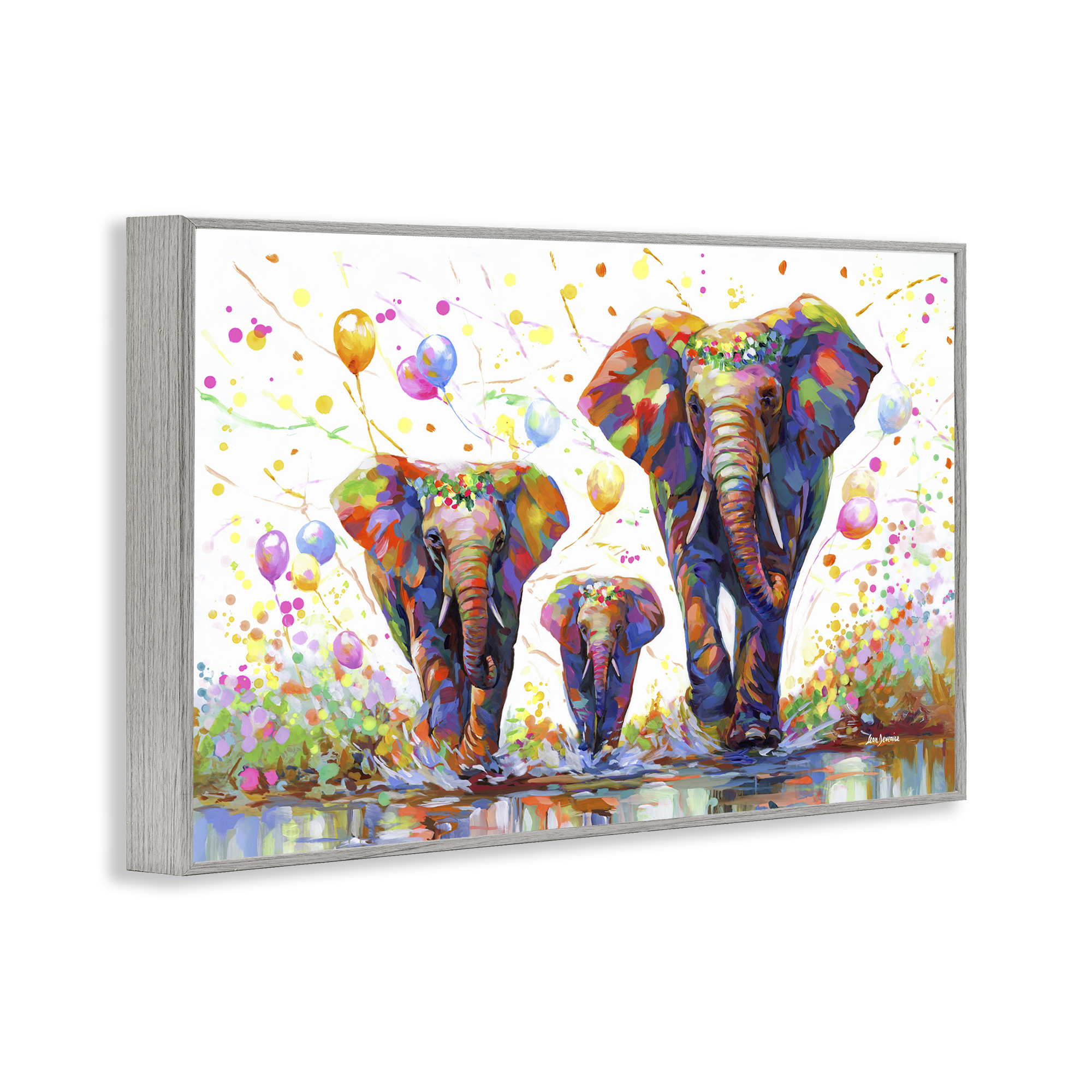 Stupell Industries Elephants & Celebration Balloons Animals & Insects Painting Gray Framed Art Print Wall Art, 18 x 12