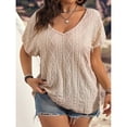 thumbnail image 4 of OYOANGLE Women's Plus Size Short Sleeve Blouse Boho Crochet Lace V Neck Summer Tee Tops Apricot 1XL, 4 of 5