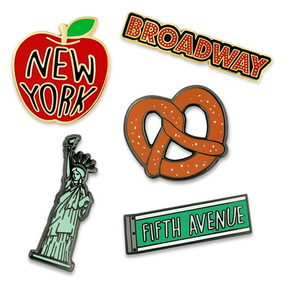 PinMart's New York Broadway Statue of Liberty Fifth Avenue 5 Piece Pin Set