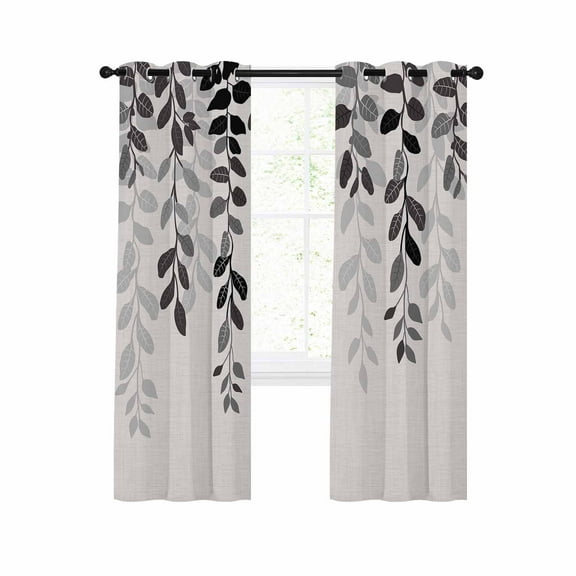Grey Ombre Botanical Blackout Curtains 84 Inches Long for Bedroom,Watercolor Gray Pastoral Leaf Rustic Thermal Insulated Room Darkening Black Out Window Curtain Panels Grommet Drapes for Living Room