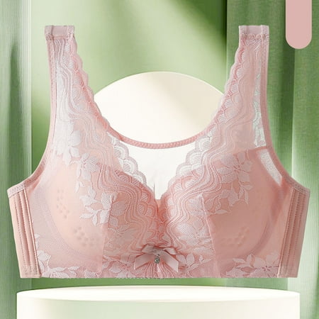 Elvqul Lightweight Bras Women Breathable Plus Size Bralette Wireless Lace Ladies Nylon Underwear Pink Comfort Bras