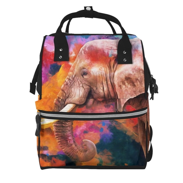 Easygdp Oil Paintings of Elephants para Bolsa de Bebé de Gran Capacidad con Múltiples Bolsillos, Bolsa de Pañales para Padres, Bolsa de Viaje Organizada y Elegante