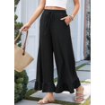 thumbnail image 4 of Womens Wide Leg Pants Drawstring Elastic High Waisted Ruffle Hem Palazzo Pants with Pockets Black L, 4 of 6