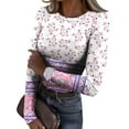 thumbnail image 2 of Women's Ribbed Knit Floral Shirts Crew Neck Long Sleeve Stretch T-Shirts Slim Fit Jumper Tops, 2 of 5