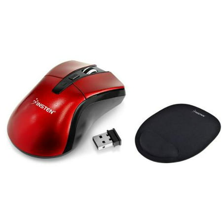 Insten Red 2.4G Cordless 4 Keys Wireless Optical Mouse with DPI 1600 + Black Wrist Rest Support Comfort Mouse Pad For Computer Laptop Desktop (Best Mousepad For Wireless Mouse)