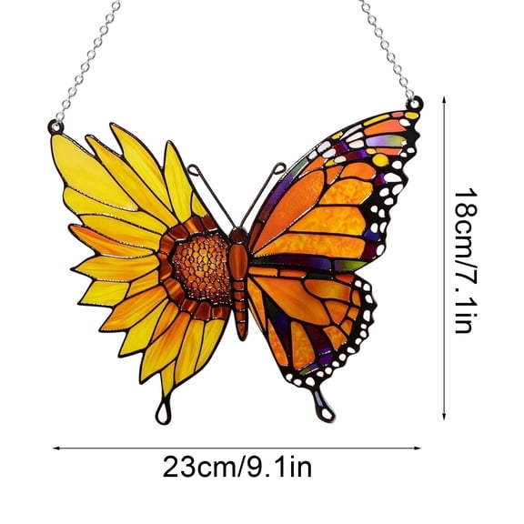 Eoozwa Butterfly Sunflower Suncatcher Stained Glass Window Decor Colorful Reflective Hanging Ornament for Home Living Room Kitchen