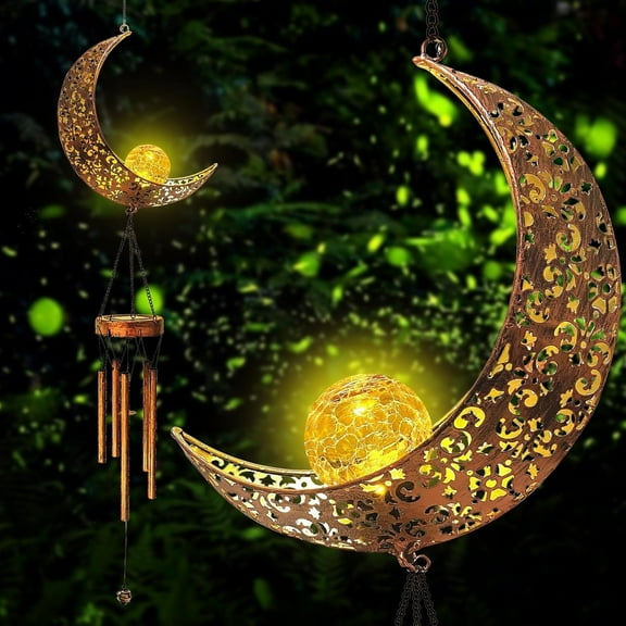 Moon Solar Lights Wind Chimes for Outside Gift for Women Gifts for Mom Grandma Birthday Gifts Large Moon Decor Windchimes Outdoors Gardening Gift for Outdoor Patio Yard Porch Solar Moon Night Lights