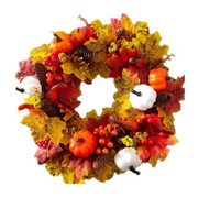 Wofair Plastic Decorated Artificial Door Fall Autumn Harvest Wreath, with Pumpkins including Maple Leaf 3.94 " (Multi-color)