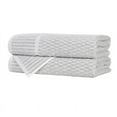 thumbnail image 2 of BNM Viscose Cotton Blend Checkered Ribbed Border Bath Towels, Set of 2, Platinum, 2 of 11