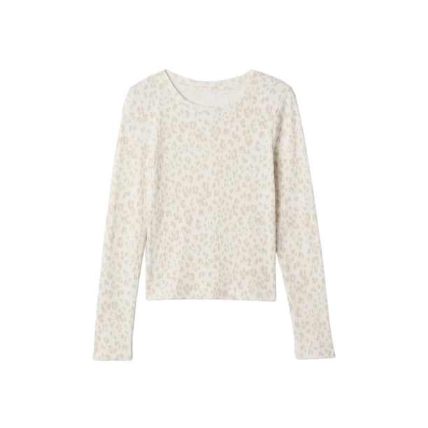 Remera de niña GAP de manga larga, ribeteada, estilo Henley, estampado Leopardo de Nieve, talla XS
