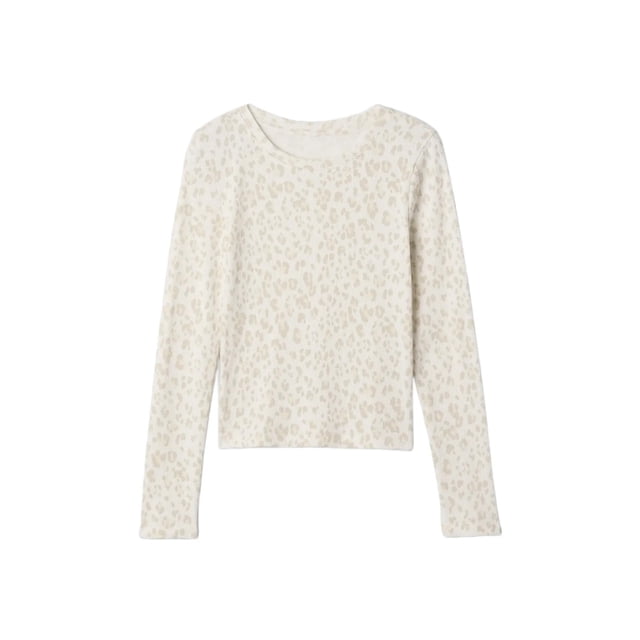 Remera de niña GAP de manga larga, ribeteada, estilo Henley, estampado Leopardo de Nieve, talla XS