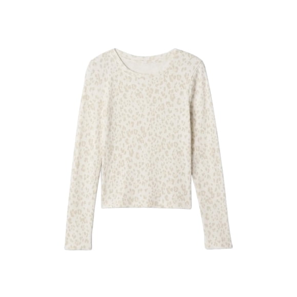 Remera de niña GAP de manga larga, ribeteada, estilo Henley, estampado Leopardo de Nieve, talla XS