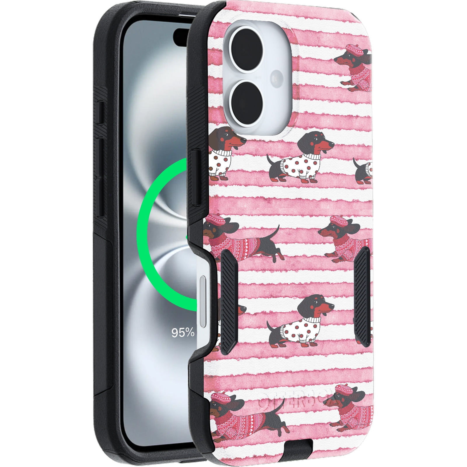 OtterBox iPhone 16 (Only) – Commuter Series Case – Built-In MagSafe – Thin, Dual-Layer, Pocket-Friendly, Port Cover – Pet Lovers Dachshund Dog Design