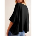 thumbnail image 3 of Women's Sleeve Crewneck T Shirts Loose Casual Summer Tops Comfy Basic Tees, 3 of 5