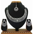 thumbnail image 3 of PARSHWA CREATIONS Silver Rhinestone Choker Necklace, Earrings, Tikka Set, 3 of 5