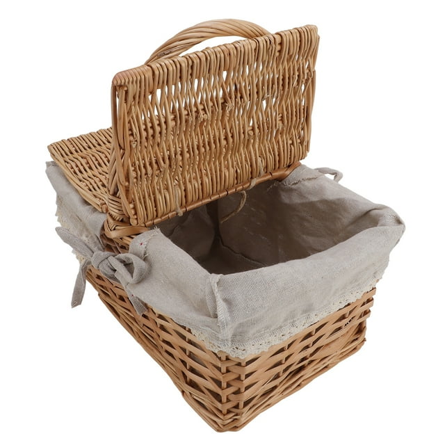 Cesta de Picnic de Mimbre Con Revestimiento, de Tapa de Revestimiento extraíbles Cesta de Cosecha de Jardín Multifunción, Canasta de Picnic Vintage de Campo para Flores Frutas