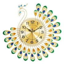 3D Peacock Wall Clock,14.6 inch Silent Luxury Crystal Iron Non Ticking Wall Clocks for Living Room Decor Modern Big Wall Clocks Battery Powered Mid Century Decor Clock for Living Room Home