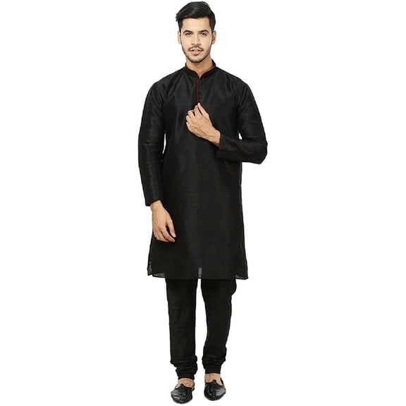 Royal Mens Silk Blend Neck Embroidery Kurta Pyjama Set