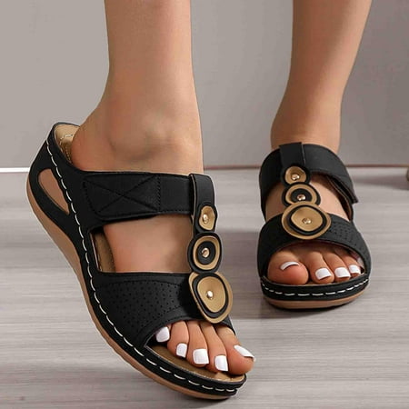 

DAETIROS Sandals for Women- Prevalent Leisure Thick Bottom Soft Bottom Cool slippers Beach Comfortable Slippers Womens Sandals Black Size 8.5