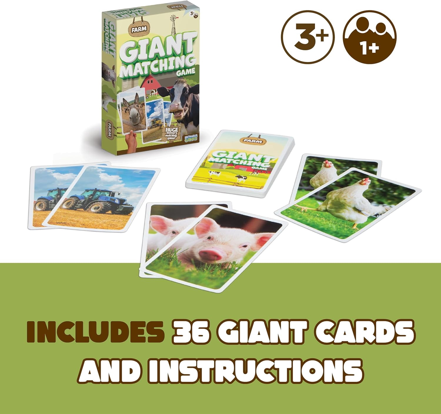 Giant Matching Game, Summer Toys, Game Night, Travel Games, Memory, Learning Game, Jumbo Playing Cards, Card Game for Kids and Adults, Ages 3+