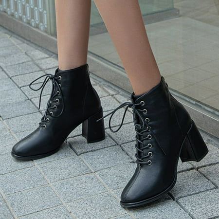 

Tangnade Woman Shoes Fashion Women s Shoes Breathable Chunky High Heels Retro Zipper Short Boots Black 38