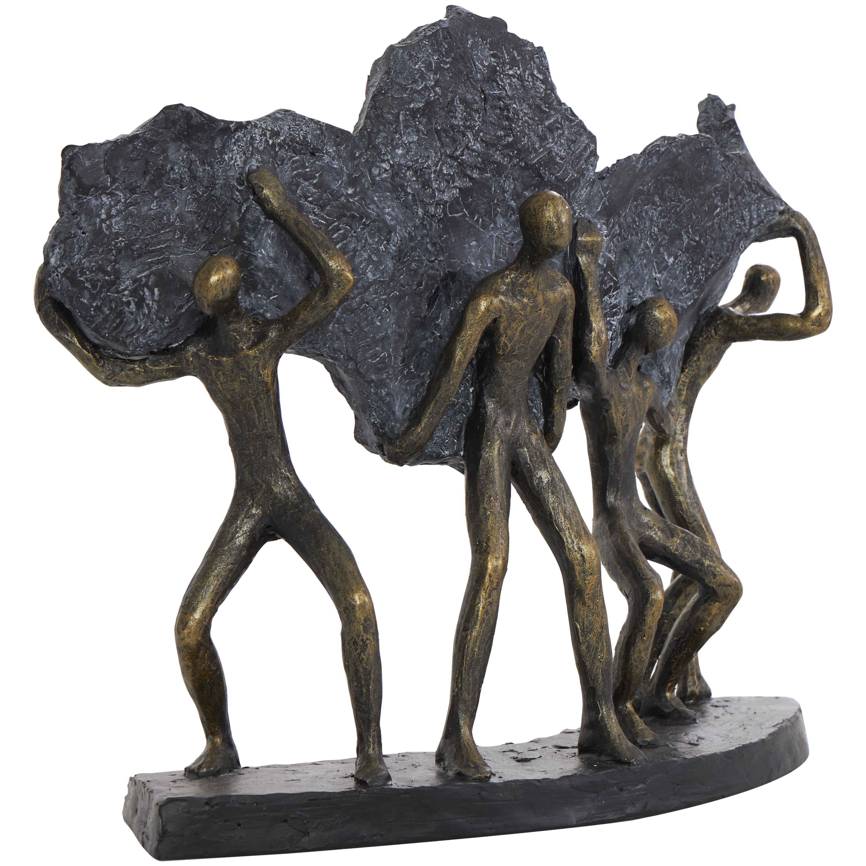 13" x 11" Bronze Polystone Carrying Stone People Sculpture, by DecMode