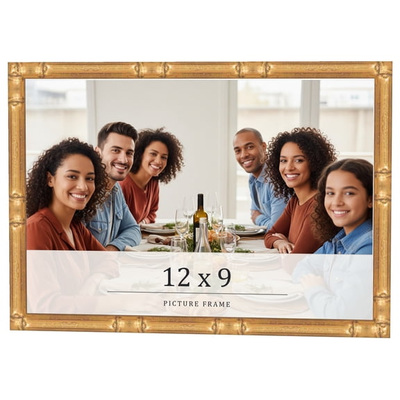 12x9 Frame Gold Bamboo Solid Wood Picture Frame | 0.75 Inch Moulding Width | Interior Frame Depth