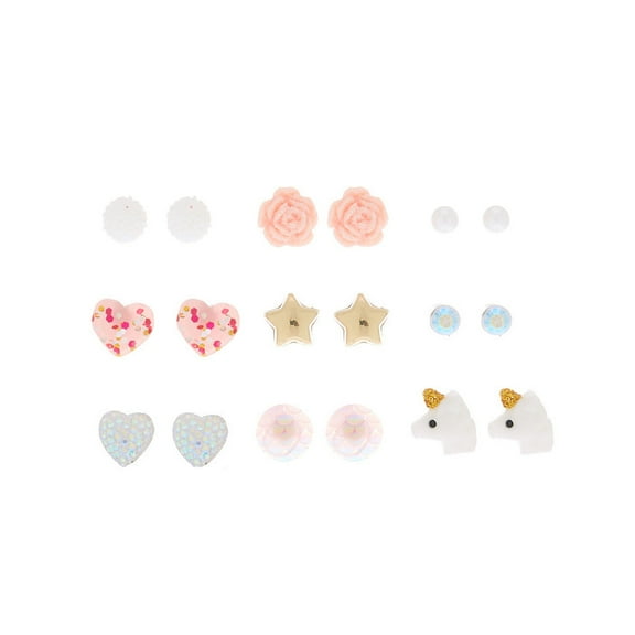 Claire's Sweet & Sparkling Stud Earrings - Pink, 9 Pack