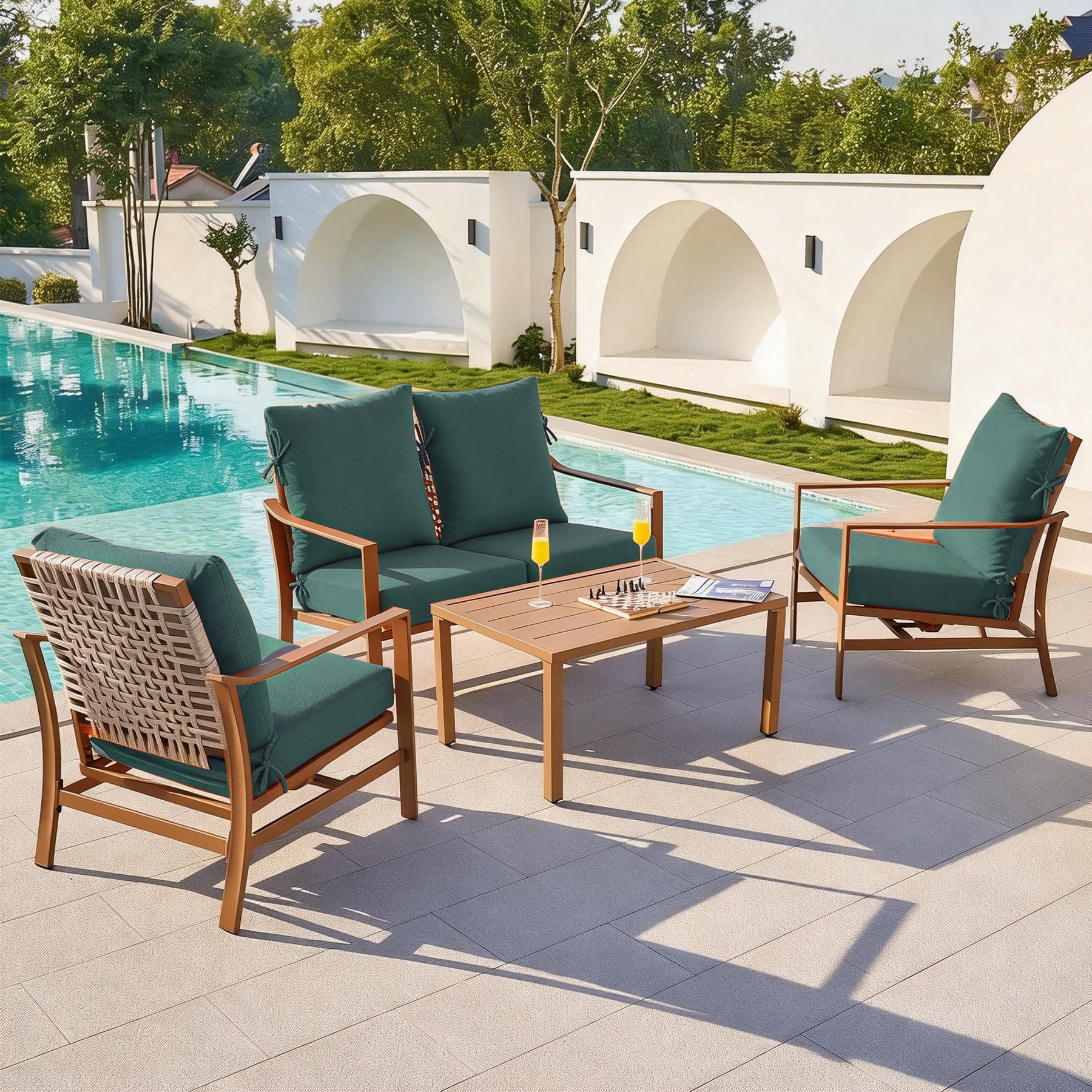 Goodgoods 20" x 42" Outdoor Patio Chair Cushions Set of 2, Water & Fade Resistant, Teal