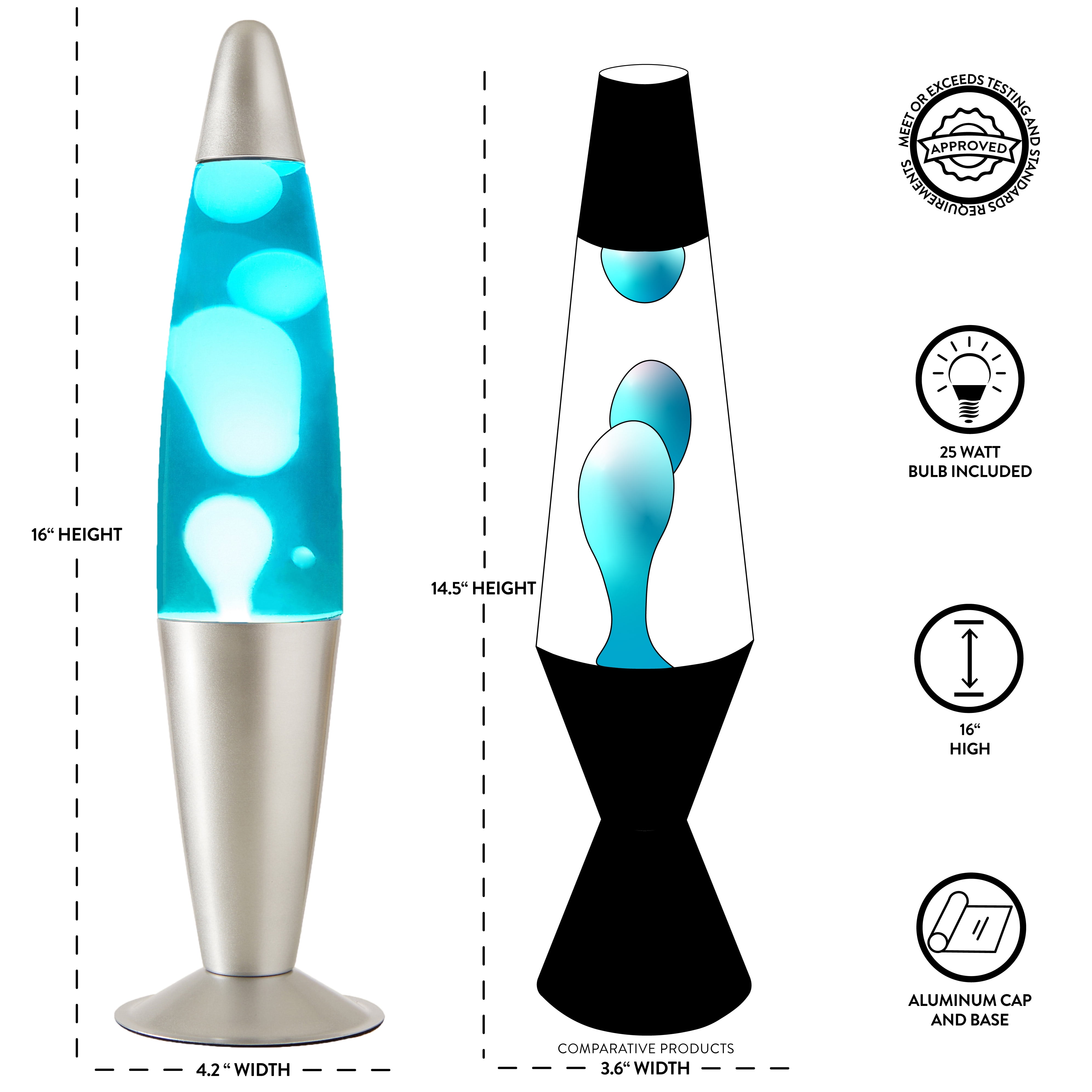 Urban Shop 16" Blue Motion Volcano Lamp, White Wax in Blue Liquid, Silver Metal Base