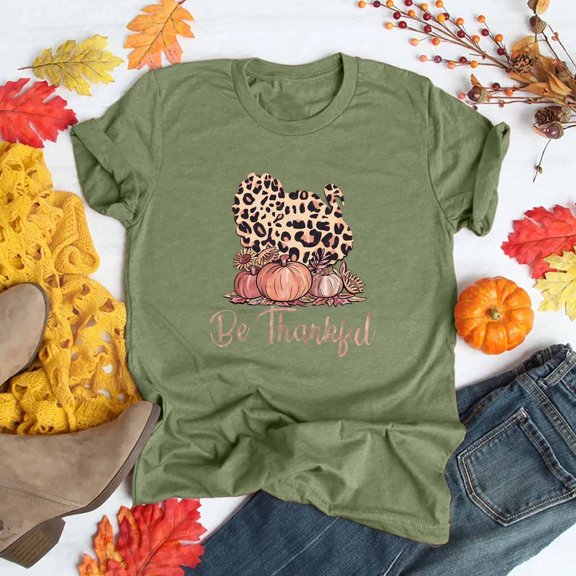 AOOCHASLIY Thanksgiving Day Women Tops Women's Casual Thanksgiving Print Pullover Short Sleeve T-Shirt Tops Shirt