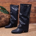 thumbnail image 5 of Tqyyweavej Knee High Boots Women Oversized Fold Over Pointed Toe Boots Mid Block Heeled Versatile Solid Color Fall Boots for Women, 5 of 10
