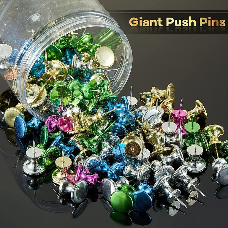 100 Pieces Jumbo Giant Large Push Pins 1 Inch Standard Thumb Tacks Steel  Point and Plastic Head Push Pins for Cork Board (Gold, Silver, Bronze, Rose
