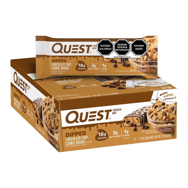 Quest Barra Cubierta Sabor a Galleta con Chispas de Chocolate - 1 caja con 12pzas Quest Nutrition PBCDCCD12
