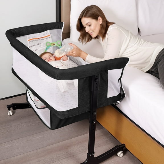 SACVON Baby Bassinets, All Mesh Crib Portable for Safe Co-Sleeping,Adjustable Bedside Sleeper,Baby Bed for Infant Newborn, Black