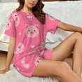 thumbnail image 4 of Xecao Cartoon Pigs and Hearts Pattern Women's Short Sleeve Pajama Set Soft Sleepwear Lounge Set with Button Front Top and Drawstring Shorts with Pockets-XX-Large, 4 of 6