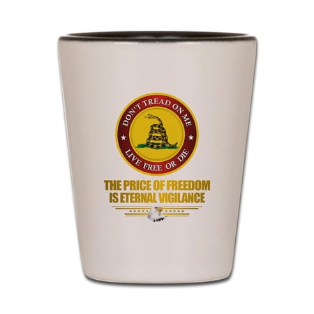 CafePress - (DTOM) The Price Of Freedom - White/Black Shot Glass, Unique and Funny Shot Glass