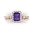 thumbnail image 2 of Clara Pucci 14K Rose Gold Emerald Cut 1.5Ct Natural Amethyst Engagement Ring + Matching Band - Luxury Box Included, 2 of 7