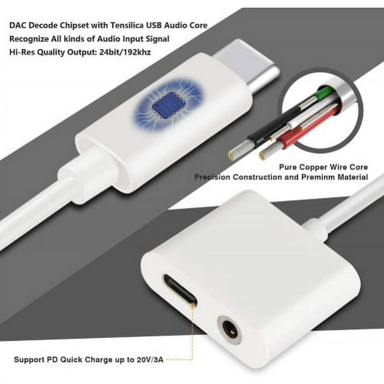 Adaptador de auriculares USB-C para teléfonos Pixel 2 y Pixel 2 XL,  cargador de conector de 0.138 in, divisor de micrófono, manos libres,  adaptador de